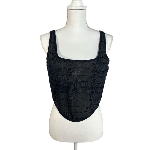 With Jean Tops - With Jéan Alissa black Mesh with Velvet cursive corset top Size XL Low Cut